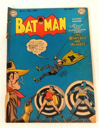 1949 Vtg Batman No.  51 Estate Dc Comic Book The Penguin,  Mr.  Wimble Back Missing