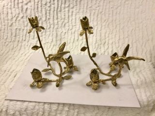 A Set Of 2 And Unique Brass Hummingbird Wall Candle Holders