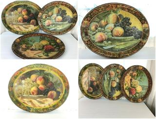 3 Vintage Early 1900s Tin Lithograph Trays By Hd Beach Coshocton Ohio Flawed