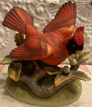 Vintage Andrea By Sadek Porcelain Male Cardinal With Flowers Figurine 8704