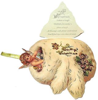 Victorian Valentine Card Pull Out Cupid Hiding In Fox Fur Mint/sealed Shackman