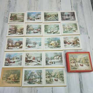 18 Currier And Ives Christmas Happy Year Greeting Cards Usa Box