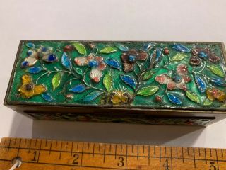 Vintage Brass And Enamel Trinket Box.  Cloisonné Heavy Weight Small Box China