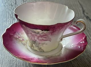 Vintage Hand Painted Tea Cup & Saucer By P.  T.  Germany
