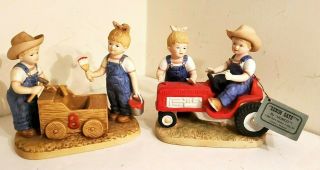 Two Homco Denim Days 1985 First Tractor & 2000 The Go Cart Figurines