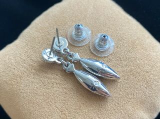 Swarovski Swan Signed Pave & Oblong Rhinestone Silver Tone Drop Pierced Earrings 3