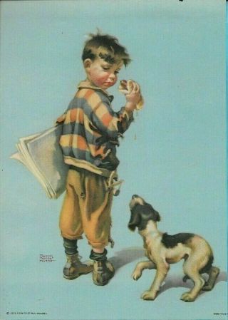 Frances Tipton Hunter,  Boy,  Hot Dog,  Newspaper,  Dog,  Calendar Print Vintage