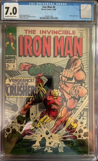 Iron Man 6 Marvel Cgc 7.  0 (1968) Crusher Appearance,  White Pages