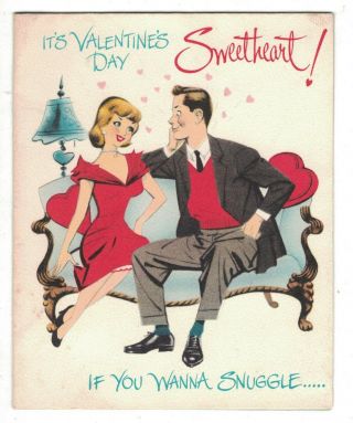 Vtg Norcros Valentine Card Pop - Up Sexy Couple Snuggled On Couch Sofa 1950 