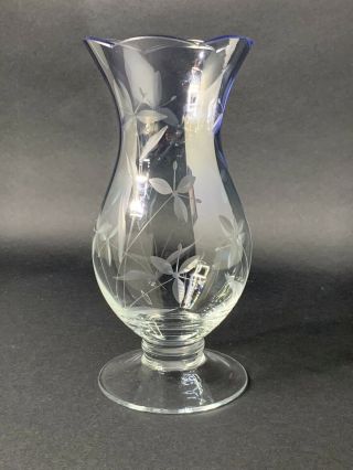 Vintage Lenox Crystal Glass Etched Flowers With Dark Blue Fading 9 " Vase
