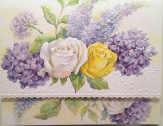 Carol Wilson Arts Stationery 10 Blank Note Cards Envelopes Yellow White Rose