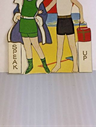 Vintage Valentine,  1927,  At The Beach & Ocean.  Boy & Girl,  Old Swimsuits.  Neat 2
