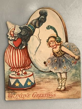 Vintage Mechanical Valentine Card Circus Clown Dog Trick 1930s Animal