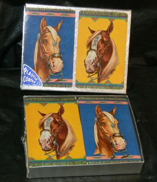Po - Do Deluxe Plastic Coated Horse Double Deck Of Playing Cards