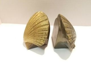 2 Sea Shell Bronzed - Tone Cast Metal Bookends Marine Nautical Decor marked PMC 2
