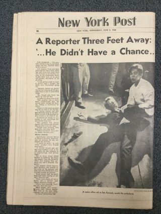Senator Robert Kennedy Assassination - June 5,  1968 York Post Newspaper 2