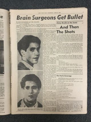 Senator Robert Kennedy Assassination - June 5,  1968 York Post Newspaper 3