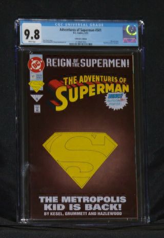 Adventures Of Superman 501,  D.  C.  Comics,  6/93,  Col.  Ed. ,  Cgc Graded 9.  8 Nm/mt.