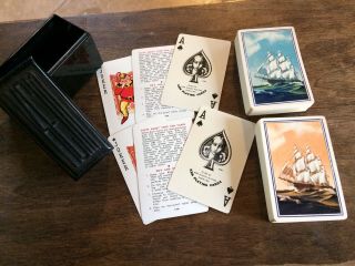 Vintage 2 Deck Set Kem Clipper Ship Playing Cards 1942 Joker Case Care Card