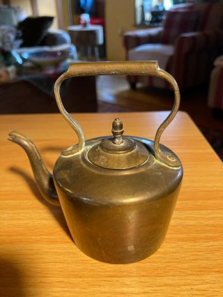 Antique Brass Miniature Tea Kettle With Removable Lid 4 " High