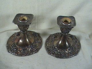 Pair Vintage Wb Pewter Candle Holders Grapes And Vines Motif 2234