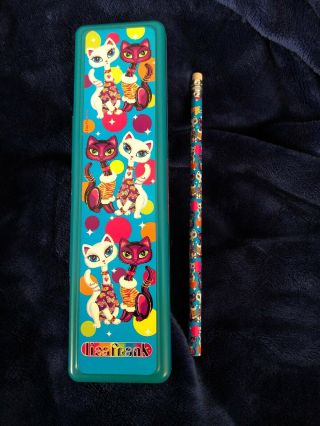 Lisa Frank Vintage Groovy Cats Hard Shell Plastic Pencil Case & Pencil