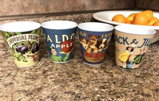 Vintage Labels By Sakura Oneida Set Of 4 Mugs Cups Fruit & Vegetable Graphics
