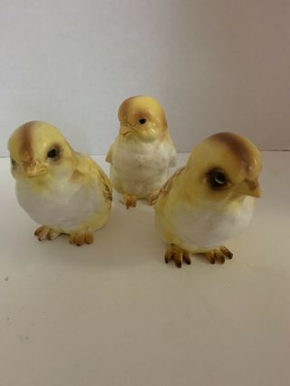 3 Vintage Lefton Easter Yellow Chicks Peeps Ceramic Figurines 3 1/2 " Tall