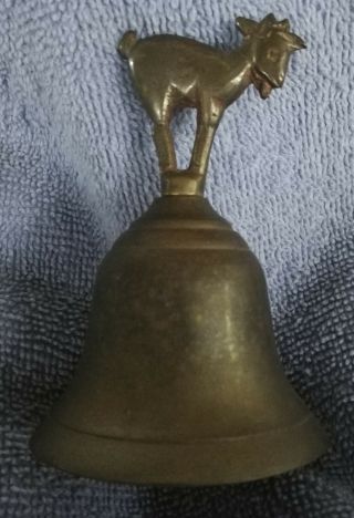 Old Antique Or Vintage Brass Bell With Billy Goat Handle