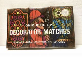 Vintage 70’s Ohio Blue Tip Decorator Matches 3 Pack/375 Matches