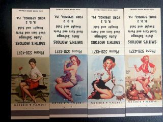 4 Vintage Gil Elvgren Pin Up Girl Match Covers,  Same Ad - Brown & Bigelow Girlies