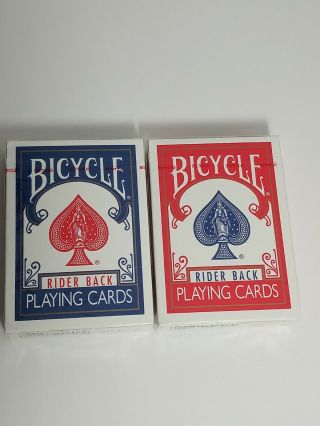 2 Vintage Rider Back Bicycle Playing Cards Red And Blue Poker 808 Ohio Made