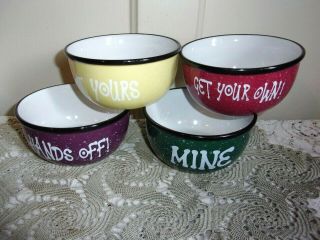 Four - Wmg Ceramic Snack Bowl Set - Mine,  Not Yours,  Get Your Own & Hands Off