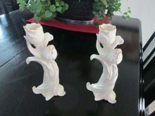 Vintage Pair Lenox Easter Tulip Candlestick Holders - Gold Trim - 7 " Tall -