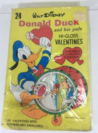 Vintage Walt Disney Donald Duck And His Pals Hi - Gloss Valentines 24 Cards