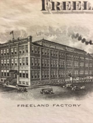 1917 Freeland Overall Manufacturing Co Building Graphic Billhead Pennsylvania