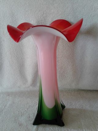 Art Glass Vase 13 - 1/2 " Hand Blown Murano Style Jack In The Pulpit Calla Lily
