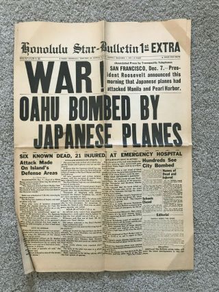 Honolulu Star - Bulletin Dec 7 1941 Pearl Harbor Attack Reprint
