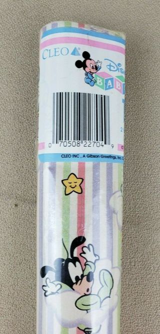 Vtg Disney Mickey Mouse Minne Goofy Pluto Donald Baby Gift Wrapping Paper Nos