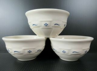 Set Of 3 Longaberger Pottery Usa Woven Traditions Blue / Ivory Soup Dessert Cups