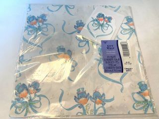 Vtg Wedding Gift Wrap Paper Blue Birds & Bows Ambassador Hallmark W/ Mini Card