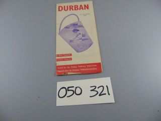 1958 Durban South Africa Map With Attractions Listed Ephemera