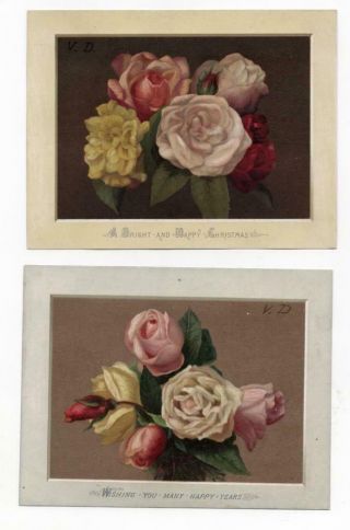 2 Victorian Xmas Cards By Victoria Dubourg.  Ex H & F Competition Scrapbook 1882