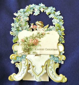 Antique Vintage Die Cut 3d Honeycomb Christmas Card Angel And Flowers