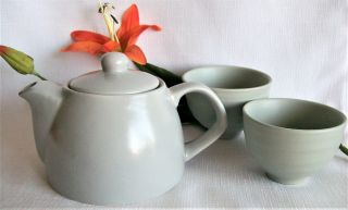 Teapot With Lid & 2 Cups Grey / Celadon Stoneware,  Designpac Inc.