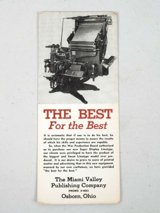 Vintage Printing Co.  Advertising Ink Blotter Miami Valley Publishing Osborn Ohio