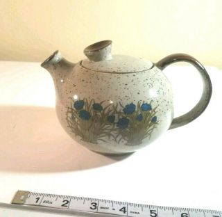 Takahashi Speckled Stoneware Grey Blue Flowers Floral Round Tea Pot 3