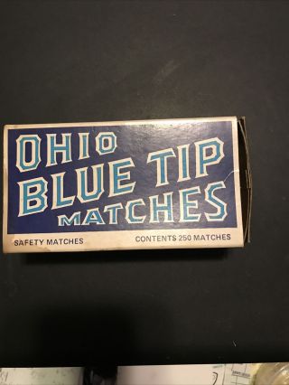 Vintage Ohio Blue Tip Strike On Box Wooden Matches Full Box Of 250 Matches