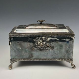 English Chippendale Style Ball & Claw Footed Lion Handle Silver Plated Box Wsc