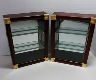 2 Small Wood Display Cases Glass Door And Shelves For Miniatures